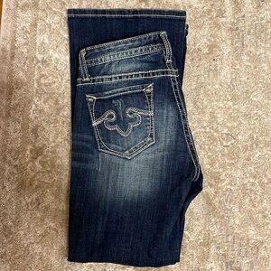 Express Blue Boot Cut Jeans with Vintage Fading